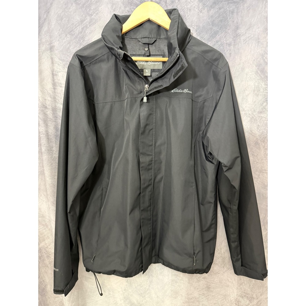 Eddie Bauer Mens Black Rain Jacket Lightweight Mesh Lined Full Zip Size M